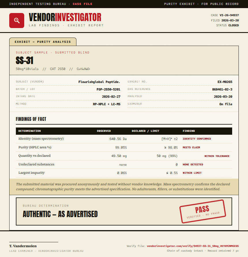 SS-31 Purity (HPLC) report by VendorInvestigator
