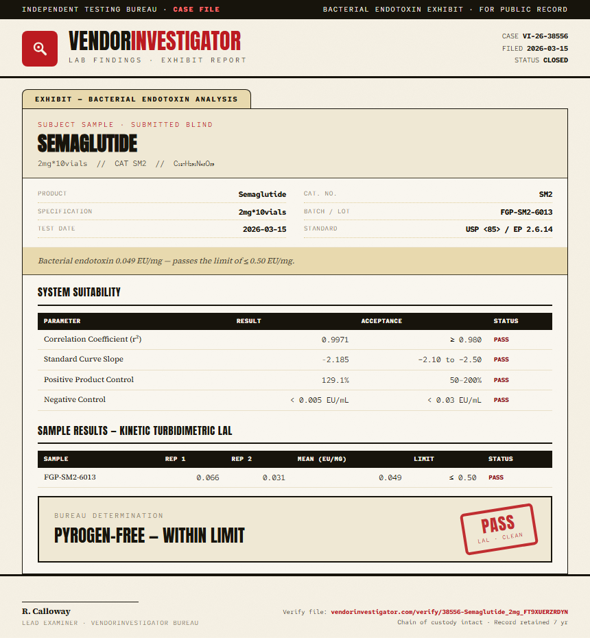 Semaglutide Endotoxin report by VendorInvestigator